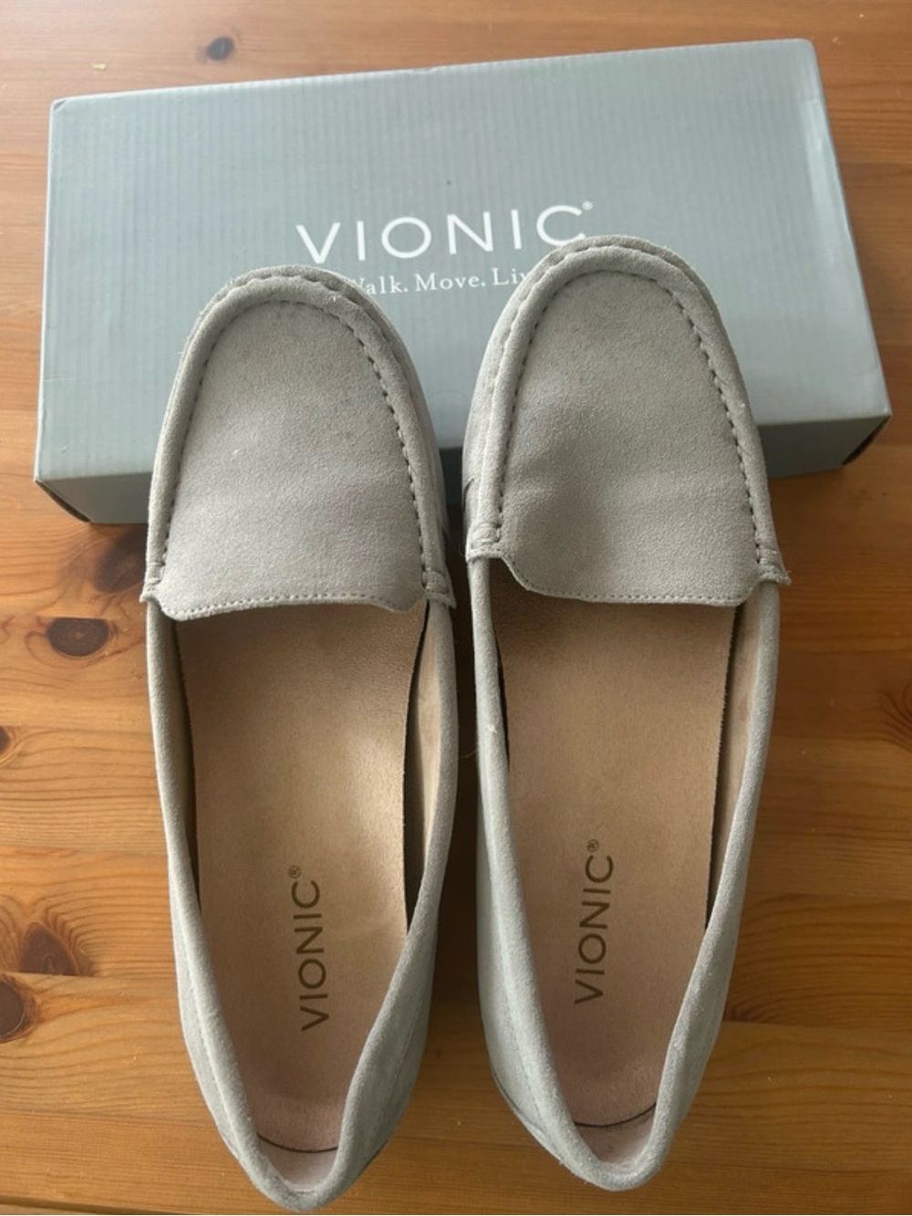 Vionic Taupe Suede Slip-On Loafers